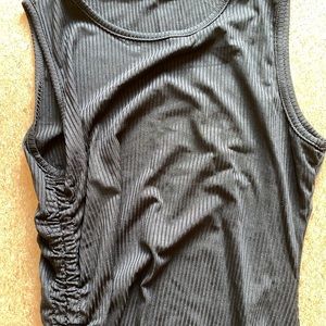 Ribbed ruched bodycon dress small black SHEIN
